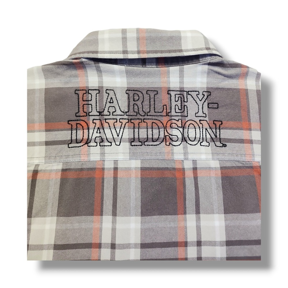 Harley Davidson Motorclothes Grey/Orange Plaid Button Down Long Sleeve Men's 2XL - Picture 13 of 16